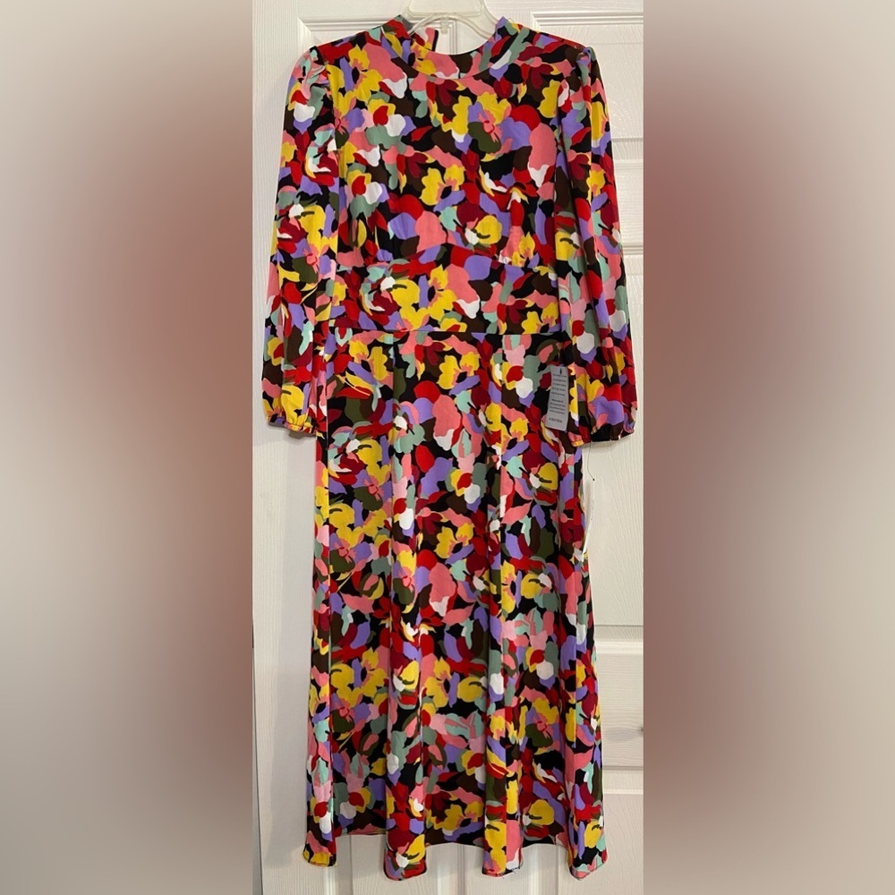 MAGGY LONDON Multi Print Mock Collar Long Sleeve Maxi Dress Sz 4 US $148 Retail